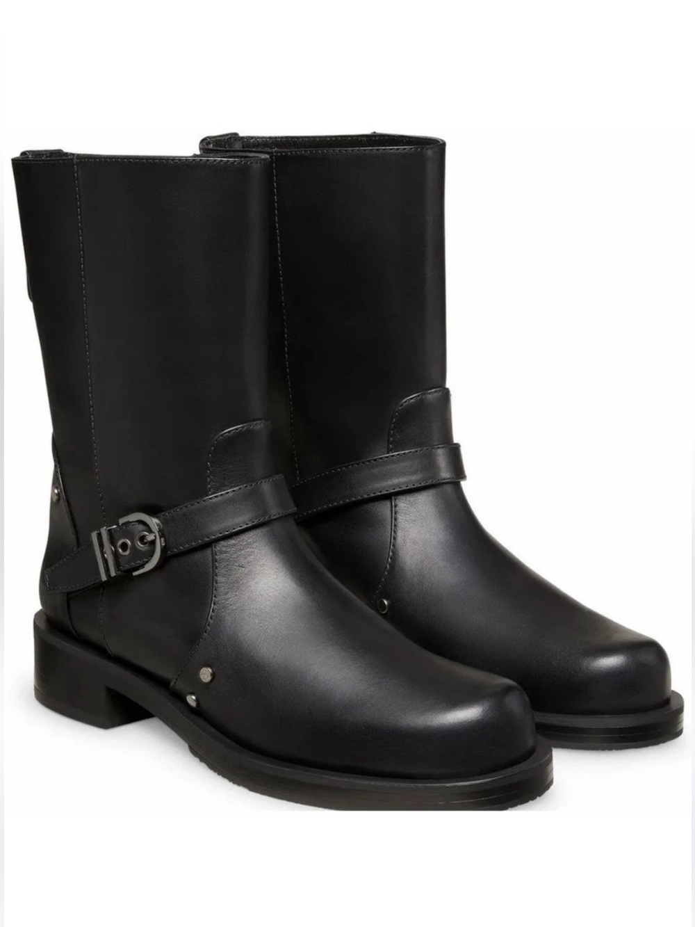 Stuart Weitzman Maverick Pull-On Bootie Black Leather Buckle Studs Heel 6 36.5